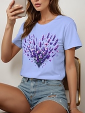 ieftine tricou floral-Pentru femei Tricou Inimă Floral Grafic Epocă Stilat Clasic Manșon scurt Stil Nautic Rotund Topuri obișnuite Zilnic Ieșire Sfârșit de săptămână Imprimeu Negru Alb Galben Roz Îmbujorat Albastru piscină