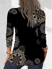levne Boho tričko-Dámské Tričko Grafika Rostliny Mandala Elegantní Čechy Vinobraní Dlouhý rukáv Do V Běžné topy Denní Jdeme ven Víkend Tisk Černá Jaro Podzim Zima