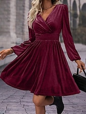 ieftine Rochie simplă-Pentru femei Rochie Mini Rochie casual Rochie de iarnă Modă Modern Zilnic Sfârșit de săptămână Fit regulat Simplu Manșon Lung În V Negru Roșu-aprins Trifoi Vară