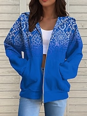 baratos Tops Listrados e Geométricos-Jaqueta de Moletom com Capuz Feminina Manga Longa Hoodie com Zíper Com Bolso Leve Casual Microelástico Gráfica Geométrica Ativa Bolso Frontal Verde Claro Vermelho Azul Roxo Verde Primavera Outono