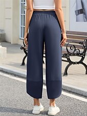 economico Pantaloni in lino e cotone semplici-Per donna Pantaloni in cotone e lino Chinos Moda Essenziale Lunghezza intera Vita Alta Semplice Tasca Coulisse Comodità All&#039;aperto Micro-elastico Vacanza Streetwear Quotidiano Esercito verde Nero Blu