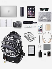 abordables Sacs à dos de Collège-Sac à dos d&#039;école imperméable à imprimé graffiti pour adolescents – sac à dos noir de grande capacité avec compartiment rembourré pour ordinateur portable, sac de voyage élégant pour garçons et filles