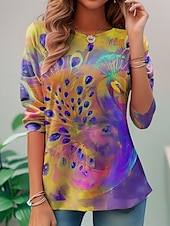 economico Maglietta Arte &amp; Design-maglietta da donna casual stampa manica lunga top regolari girocollo quotidiano arcobaleno primavera autunno