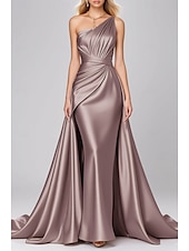 abordables Rose-Robe de soirée sirène rose noire élégante, robe formelle pour invité de mariage, longueur au sol, sans manches, asymétrique, robe rose en satin extensible avec plis, 2025