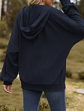 billige Teksturert hettegensere og sweatshirt-Dame Hettegensere med glidelås عادي Gatemote Fritid Langermet Med hette Vanlige topper Gate Ferie Ut på byen Glidelås Lomme Lys Rosa Svart Vin Navyblå Blå Høst Vinter