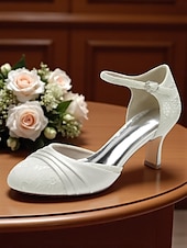 abordables années 1930-Femmes Chaussures à Talons Rétro Soirée Quotidien Fleuri Strass Boucle Stiletto Bout Rond Élégant ancien Dentelle Satin Boucle Noir Blanche Ivoire