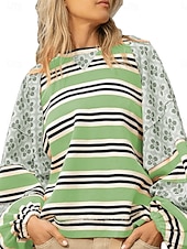ieftine Topuri cu dungi și geometrice-Pentru femei Hanorac pulover Geometric Dungi Casual Manșon Lung Stil Nautic Topuri obișnuite Stradă Zilnice Imprimeu Negru Verde Deschis Roșu-aprins Portocaliu Toamnă Iarnă