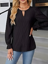 preiswerte Damen Einfache Oberteile-Damen Bluse Einfarbig Elegant Stilvoll Basic Langarm Rundhalsausschnitt Normale Oberteile Täglich Schwarz Weiß Blau Khaki Sommer Frühling