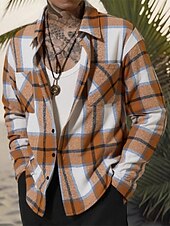 preiswerte Herrenjacken &amp; Herrenmäntel-Herren Leichte Jacke Hemdjacke Freizeitjacke Jacke-Shirt Urlaub Täglich Atmungsaktiv Tasche Frühling Herbst Karomuster Mode Klassisch Revers Regulär Blau Khaki Jacken