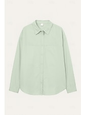 billige Skjorter-dameskjorte i 100 % bomull ensfarget elegant hverdag stilig langermet skjortekrage vanlig topper arbeid daglig ferie hvit gul rosa blå grønn vår, høst, vinter, sommer