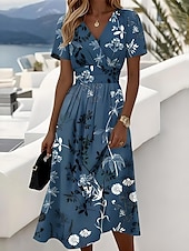 halpa Tulosta kukkamekot-Naisten Midimekko A linjainen mekko Slip Mekko Loma Vapaa-aika Rantatyyliä Hiekkaranta Normaali Kukka Kuvitettu Lyhythihainen V kaula-aukko Rubiini Taivaan sininen Musteensininen Apila Kesä Kevät