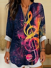 preiswerte Damen Streifen- und geometrische Oberteile-Musikfestival Damenbluse Langarm Tunika Ombre Grafik Geometrisch Elegant Vintage Tropisch Langarm V-Ausschnitt Reguläre Tops Tägliche Urlaub Druck Gelb Blau Fuchsia Sommer Frühling