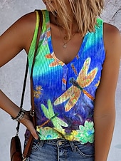 ieftine Top de tip tank cu animale-Pentru femei Camisole Tank Top Ombre Grafic Animal Epocă Tropical Stilat Fără manșon Fără mâneci În V Topuri obișnuite Zilnic Imprimeu Galben Albastru piscină Mov Vară Primăvară