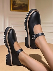 economico Ballerine da donna-Mary Jane ballerine nere da donna con cinturino con fibbia - scarpe con plateau in similpelle per adolescenti e donne, ideali per la scuola, lo streetwear e gli outfit autunnali