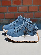 abordables Baskets femme-Baskets montantes en toile pour femmes – Chaussures à lacets à plateforme décontractées pour le style urbain, les voyages et les activités du week-end