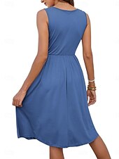 preiswerte Einfaches Kleid-Damen Minikleid Sommerkleid Lässig Täglich Normale Passform Einfarbig Ärmellos U-Ausschnitt Schwarz Weiß Königliches Blau Himmelblau Sommer