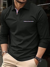 preiswerte Klassisches Poloshirt für Herren-Herren Business-Polo Golfshirt Straße Lässig Revers Langarm Basic Modern Einfach Knöpfe Frühling Herbst Ganzjahres Normale Passform Schwarz Weiß Blau Marineblau Business-Polo