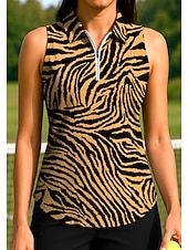 ieftine Cămașă pentru femei-Pentru femei Animal Zebră Tops Tricou sport Tricou POLO Cămașă de tenis Fără manșon Fermoar Înaltă Elasticitate Confortabil la umezeală Respirabil Tenis Alergat Pickleball Răsfrânt Guler de stand