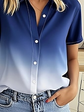 preiswerte Blumenoberteile-Damenhemd Langarm Button-Down-Bluse Einfarbig Ombre Grafik Vintage Tropisch Tägliches Kurzarmhemd Kragen Reguläre Oberteile Täglich Hellgrün Blau Lila Sommer Herbst