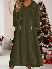 abordables Robes en tricot-Femmes Robe Midi Robe Pull Robe à Capuche Mode Moderne Vacances Quotidien Week-end Coupe régulière Uni manche longue À capuche Rose Claire Vert Véronèse Kaki Hiver Automne