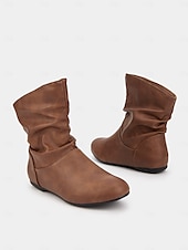 baratos Botas Slouch-Botas largas femininas de couro sintético marrom – sapatos retrô de salto baixo e cano médio para o outono, caminhadas diárias e passeios casuais