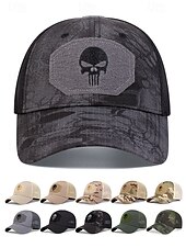preiswerte Herrenhüte-Taktische Baseballkappe mit Totenkopf-Stickerei für Herren – verstellbare Netzrückseite, Camouflage-Stil, lässige Outdoor-Sportmütze für Halloween-Partys und den Alltag