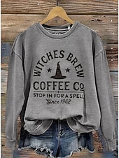 abordables Hauts d&amp;#39;Halloween-Femmes Sweatshirt Pull Graphique Crâne Sorcière Mode Occasionnel manche longue Col ras du cou Col rond Hauts Réguliers Rue Tenue Quotidienne Occasionnel Imprimé Vert herbe Noir Blanche Bleu Orange