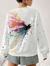 preiswerte Kunst &amp; Design Tops-Damen Pullover Sweatshirt Grafik Schmetterling Abstrakt Mode Lässig Langarm Rundhalsausschnitt Normale Oberteile Straße Alltagskleidung Lässig Druck Weiß Herbst Winter