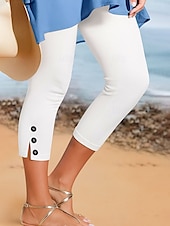 billiga Enkla Leggings-Dam Damasker Grundläggande Ledigt Ledig / Sportig Vadlängd Hög midja Slät Bekväm Mjuk Elastisk Semester Yoga Gata Svart Vit Sommar Smal passform