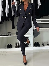abordables Trajes de blusa para mujer-Mujer Moda Formal Trajes de chaqueta Manga Larga Color sólido Trabajo Negocio Negro Blanco Rosa Primavera &amp; Otoño Ajuste regular