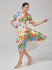 abordables Robes décontractées-Femmes Féminin Robe Décontractée Robe Midi Arc-en-ciel Manche Courte Floral Été Printemps Inter-saisons Col en V Vacances Bohème XS S M