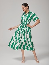 economico Abiti floreali-Per donna Eco Green Geometrico Estate Colletto a Camicia Vacanza XS S M