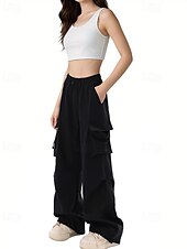 abordables pantalon cargo femme-Femmes Pantalons Cargo Slacks Streetwear Occasionnel Longueur complète Naturel Uni Avec Poches Conception à cordon élastique Doux Rue Fête Week-end Noir Rose Automne Coupe régulière