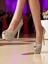 abordables Fête de la Vie Nocturne-Escarpins à plateforme peep-toe argentés pour femmes avec motif subtil - escarpins à talons aiguilles hauts et audacieux pour les cocktails et les événements en soirée