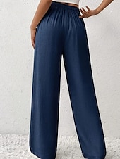 abordables jambe large et taille haute-Femmes Jambe large Slacks Streetwear Occasionnel Longueur complète Naturel Uni Avec Poches Conception à cordon élastique Confortable Rue Tenue quotidienne Week-end Noir Rose Vert Véronèse Bleu Automne