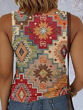 abordables Débardeur Boho-Femmes Débardeur caraco Graphique Géométrique ancien Élégant Ethnique Sans manches Col en V Hauts Réguliers Quotidien Imprimé Bleu Violet Marron Vert Été Printemps