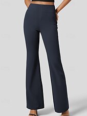 economico gamba larga e vita alta-Per donna Gamba larga Pantaloni a zampa Pantaloni Eleganti Streetwear Casual Lunghezza intera Naturale Semplice Tasca Elastico in vita Comodo All&#039;aperto Vacanza Ferie Grigio scuro Nero Verde militare