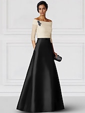 economico Vestiti da sera-Abito da sera elegante a trapezio in raso con tasche, nero, oro e bianco, formale, da sposa, lungo fino al pavimento, manica a mezza manica, con scollo a V e arricciato, 2025