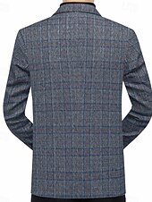 お買い得  男性用エリートアウターウェア-男性用 ブレザージャケット 学校 ワーク オフィス / キャリア エレガント 日常 春 秋 ポリエステル 格子柄 クラシック ノーアイロン シングルブレスト 二つボタン ブレザー イエロー グレー