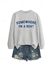 billige Grafisk butikk Sweatshirts &amp; Hettegensere-Dame Genser med genser Bokstaver Gatemote Fritid Langermet Crew-hals Vanlige topper Gate Ferie Trykt mønster Rød Blå Grønn Grå Høst Vinter