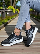 levne Dámské tenisky-Dámské bílé běžecké tenisky z flyknit – lehké prodyšné boty na chůzi pro přechodné období z léta na podzim, sport a každodenní fitness
