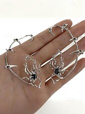 economico Accessori di Halloween-Orecchini a polsino con ragno di Halloween da donna – design avvolgente in lega punk gotico con dettagli in gemme nere, bigiotteria di tendenza per feste, cosplay e serate spettrali