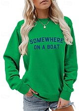 billige Grafisk butikk Sweatshirts &amp; Hettegensere-Dame Genser med genser Bokstaver Gatemote Fritid Langermet Crew-hals Vanlige topper Gate Ferie Trykt mønster Rød Blå Grønn Grå Høst Vinter