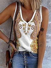 economico Top Boho-Per donna Canotta a canotta Grafico Geometrico Astratto Bohemien Vintage Elegante Senza Maniche Scollo a V Top Regolari Quotidiano Stampato Bianco Giallo Rosso Blu Arancione Estate Primavera