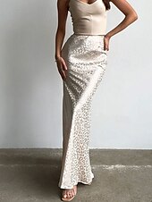 billige Vanlige skjørt-Dame الالتفاف Mote Maksi Mellomhøyt liv Skjørt Leopard Trykt mønster Mikroelastisk Feriereise Gate Beige Sommer Polyester