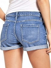 billige Denim shorts-Dame Shorts Bukser Gatemote Fritid Kort Naturlig عادي Lomme dratt comfy Ferie Dagligdagstøy Fritid / hverdag Lys Himmelblå Marine Svart Sommer Normal