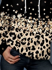 ieftine Vârfurile animalelor-Pentru femei Hanorac cu glugă pulover Grafic Leopard Elegant Cald Activ Manșon Lung Capișon Topuri obișnuite Stradă Zilnice Casual Imprimeu Maro Primăvară Toamnă Iarnă