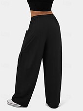 economico gamba larga e vita alta-Per donna Gamba larga Pantaloni Eleganti Streetwear Casual Lunghezza intera Naturale Semplice Tasca Design con Coulisse Elastica Comodo Streetwear Ferie Rosso violaceo Nero Verde militare Marrone