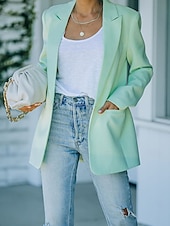preiswerte Blazer &amp; Anzüge-Damen Blazer Bequem Atmungsaktiv Tasche Mode Modern Einfach Arbeit Täglich Regulär Umlegekragen Normale Passform Langarm Oberbekleidung Rosa Orange Grün Frühling Herbst