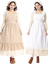  250-årsjubileum USA 1800-talet Gamla västern Prärieklänning Pioneer Girl Koloniala kostymer Pionjär Revolutionskriget Maskeradkläder Dam Halloween Karnival 4 juli Vuxen Klänning Förkläde Huvudbonad